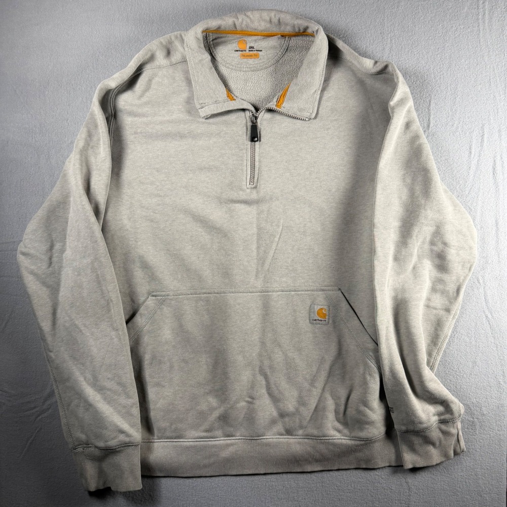 Carhartt Force Mens 2XL Relaxed Fit Quarter Zip Sweatshirt Heather Gray Pullover